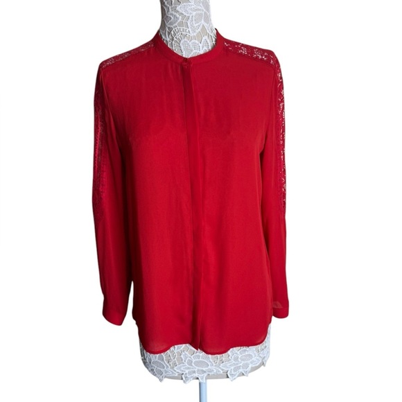 The Kooples Collarless Red Lace Detail Blouse size Large - Picture 1 of 8